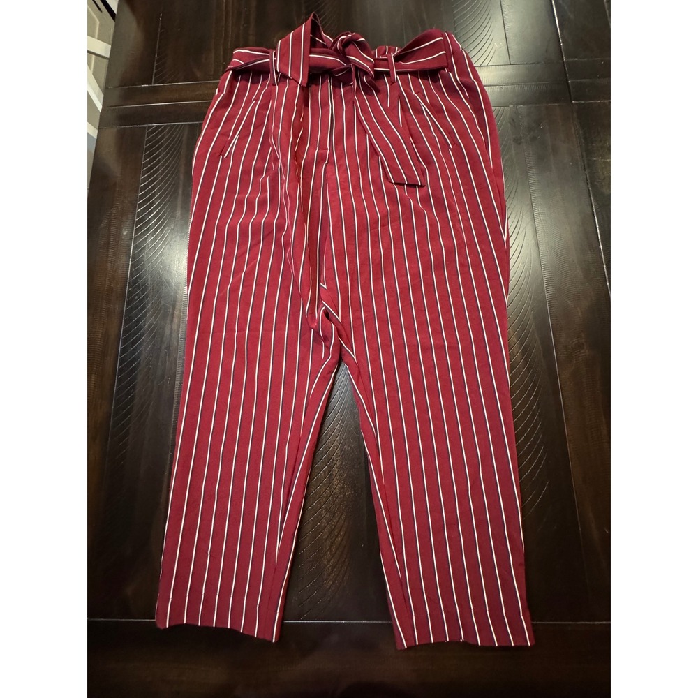 Like An Angel Burgundy White Striped Paperbag Waist Tie Pants Plus Size 2X